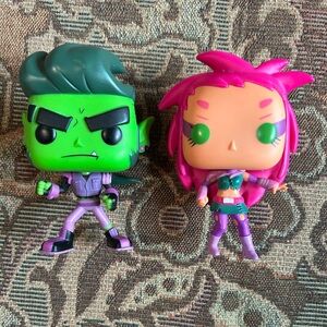 2 Funko Pop! Teen Titans Go! #604 Beast Boy & #607 Starfire No Boxes.